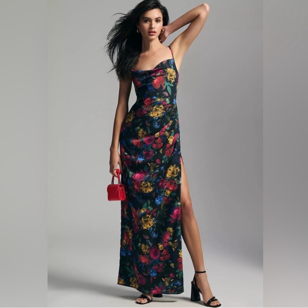 Anthropologie Hutch Black Floral Cowl Neck Pleated Maxi Dress 18W NWT